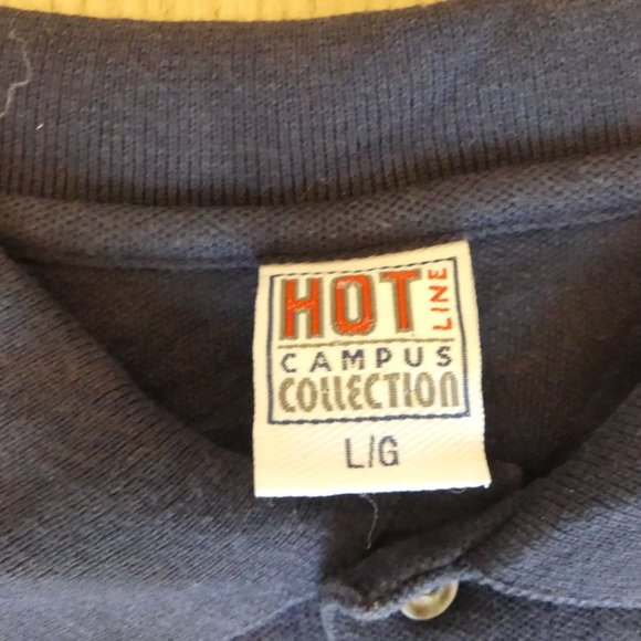 Queen's University Vintage Logo Patch Navy Blue Large Polo Shirt - Picture 3 of 4